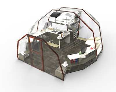 Computer generated image of the Modern Igloo shows you how comfy life could be inside it