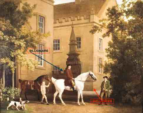 Rich guy on a horse with his house in the background